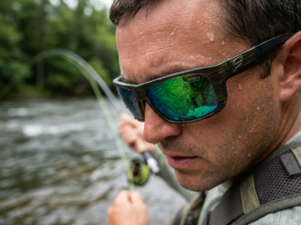 Angler wearing the NINES sunglasses fishing