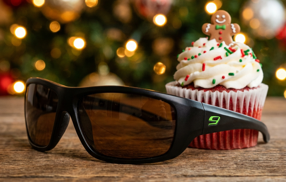 NINES sunglasses with a cupcake in christmas theme