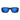 Black-framed sunglasses with blue lenses on a white background