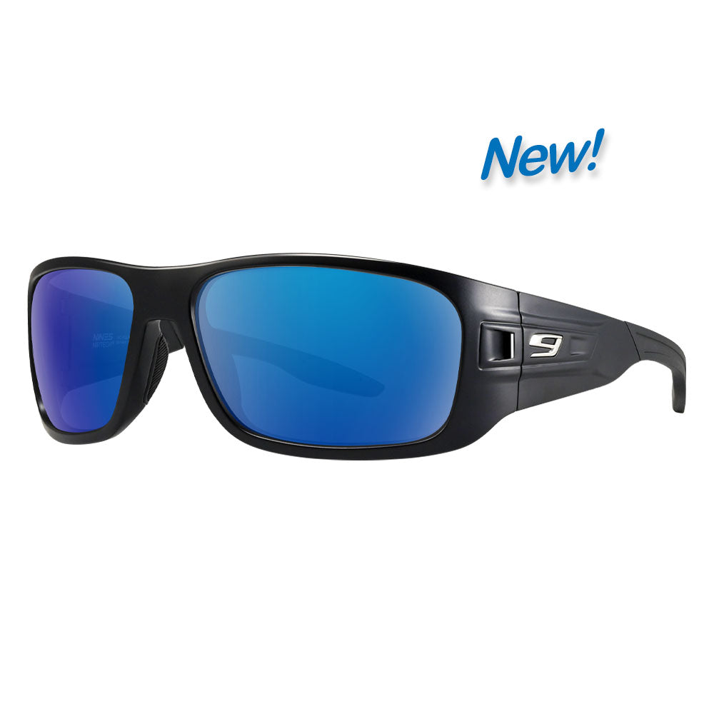 CRATER matte Black Sunglasses blue mirror by NINES Optics 