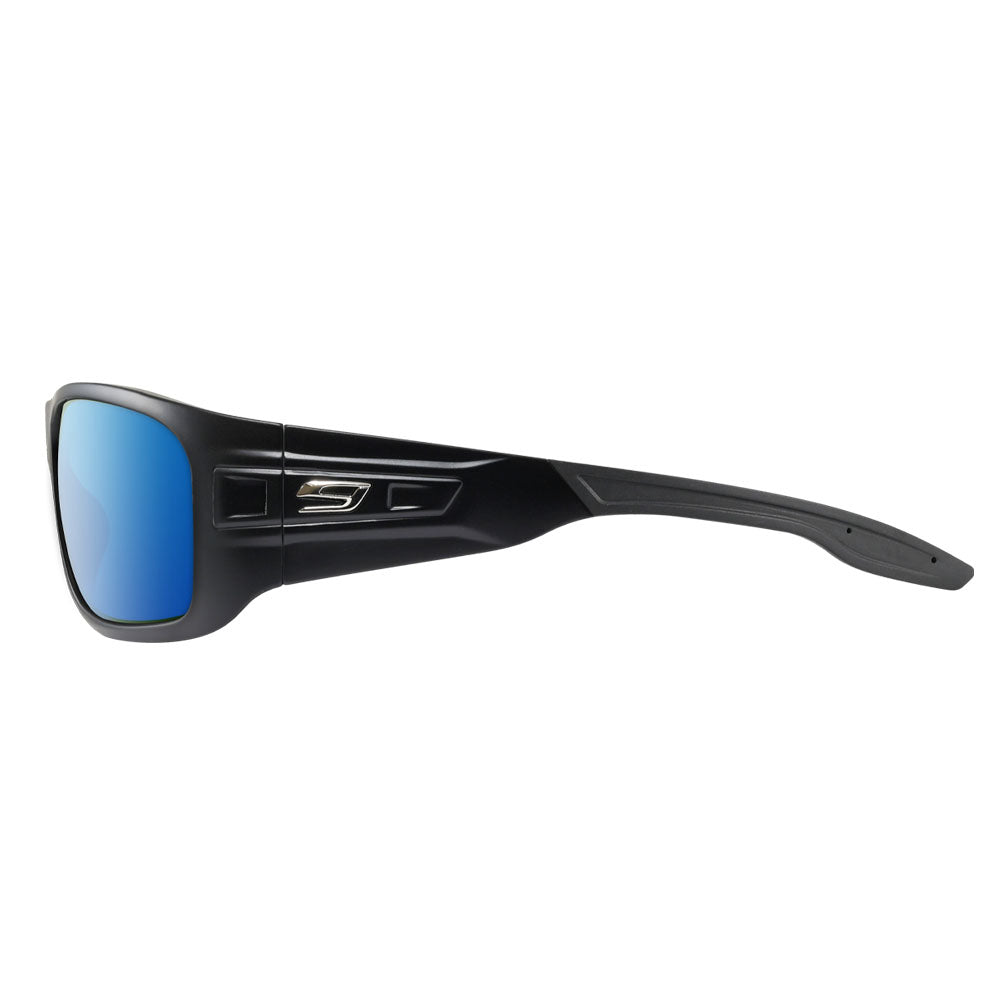 CRATER matte Black Sunglasses blue mirror by NINES Optics side view