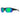 Sunglasses with green reflective lenses and black frame on a white background