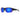 Sunglasses with blue reflective lenses and black frame on a white background