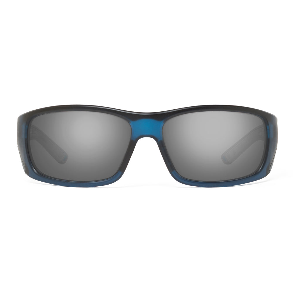 Sunglasses with black and blue frame on a white background