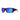 Sunglasses with blue reflective lenses and black and red frame on a white background